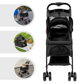 Rolling Dog Cat Carrier with Wheels,Folding Dog Stroller,Pet Folding Stroller w/Safety Belt,Travel Dog Cat Crate Carrier for Small/Medium Pet,Capacity 44.09 lbs (Black)