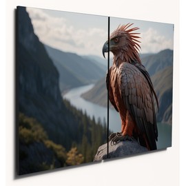 The Plum Penguin Majestic Harpy on Cliffside at Dusk Printed Wood Wall Art, Salmon Accents, A4 Dual MDF Panels Canvas Alternative 40 x 30cm