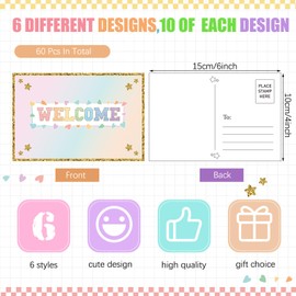 Gilprop 60 Pcs Pastel Checkerboard Welcome Postcards 4 x 6 Inches Hello Postcards Welcome Back to School Cards Welcome to Class Post Cards Blank Postcards for Kids Adults Teacher Students Team
