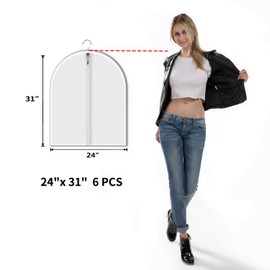Allhom Small size Garment Bags - Set of 6 translucent 31 inch Hanging Clothing Bags with Cedar Balls, for Boy girls’ Sweater, hoodies, Shorts