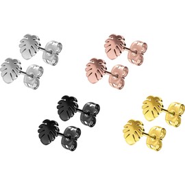 FILANGO 1 Pair of Titanium Stud Earrings, Palm Leaf Monstera Leaf, Earring Jewellery, Choice of Colours, Titanium