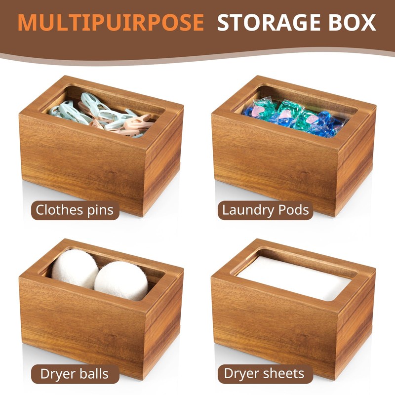 CMLKLZD Dryer Sheet Holder, Acacia Wood Laundry Sheets Container, Laundry