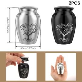 Set of 2 Small Keepsake Urns for Human Ashes Aluminium Alloy Tree of Life Mini Cremation Urns Ashes Funeral Memorial Ash Holder with Secure Screw Lid for Family Loved Ones Pet Dog Cat(2 Pcs A)