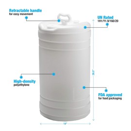 HOANK 15 Gallon Drum | Tight Head Drum | Water Storage | Chemical Storage | 2" & 3/4" Fittings | Food Grade | BPA Free | HDPE |UN Rated | Natural Color
