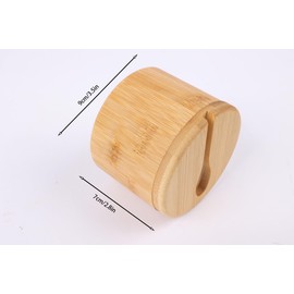 Bamboo Salt Container with Magnetic Rotating Lid,Kitchen Seasoning Bottle for Spice Storage,Includes Small Wooden Spoon, Natural Material, Salt Box for Countertop Organization