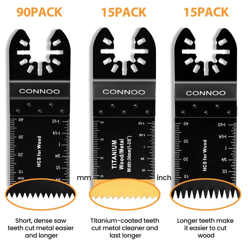 CONNOO 120 Pack Oscillating Saw Blades, Multitool Oscillating Tool Blades