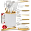 8 Piece White and Gold Kitchen Utensils – White Silicone