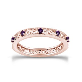 Round Cut Purple Simulated Amethyst Stackable Ring in 14K Rose Gold Over Sterling Silver