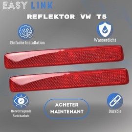 Easy Link 2x Reflector Rear Reflector Bumper Left Right Compatible with VW T5 Transporter Caravelle Multivan 2003-2012 7E0945106 7E0945105
