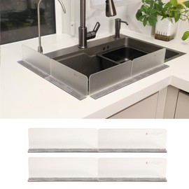 Protector de salpicaduras de agua para fregadero, adecuado para baño, cocina, encimera de fregadero, partición Lsland, acrílico transparente (esmerilado) | Tiras magnéticas adhesivas de retención de