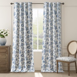 jinchan Blackout Floral Curtains for Bedroom, 96 Inches Long Printed Flower Black Out Cottage Core Curtains, Rod Pocket Back Tab Blue Window Treatment Farmhouse Drapes Set 2 Panels