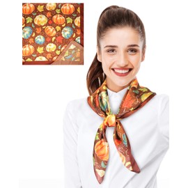 CBC Crown Autumn Fall Leaves Leaf Pattern Silky Feel Scarf 13"x60" or 35"x35" (Pumpkin - Brown - 35" x 35")