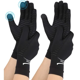 Tianhengyi 2 Pairs Copper Arthritis Gloves for Hand Pain, Full Finger Compression Gloves for Men Women, Relieve Swelling, Carpal Tunnel, Support Wrist, Joint for Crocheting (Touch Screen, Small)