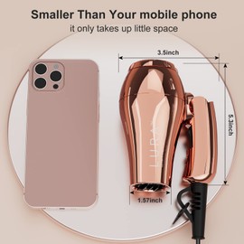 LURA Mini Portable Travel Hair Dryer:Dual Voltage Small Lightweight Blow Dryer with EU Plug,1200W Compact Hairdryer with Folding Handle,with Concentrator&Diffuser Attachment,for Women and Men