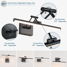 Joossnwell LED Picture Lights for Paintings Dimmable 15.5" Inch Long Hard-Wired Art Lights for Paintings Black Gallery Light with Adjustable Swing Arm Artwork Display Lamps 7W 3000K Warm White