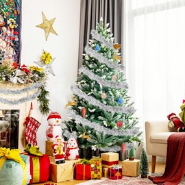 5 Pieces Christmas Tinsel Garland, Silver Christmas Tree Hanging Tinsel Decoration Christmas Tinsel with Glitter Ribbon Shiny Chunky Tinsels for Christmas Tree Decoration