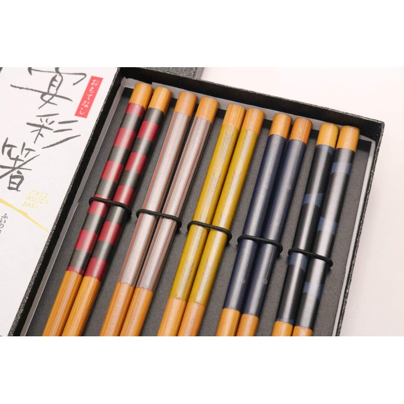 Ishida Chopsticks Gift Set of 5 Black Pasting Box, Soot