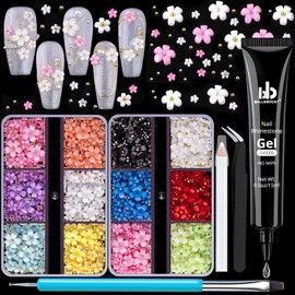 3D Flowers, Manicure Kit with Nail Rhinestone Glue Gel, Colorful Acrylic Flower Nail Charms with Caviar Beads, Rhinestones for Nails & Gem Glue for Nails (UV/LED Needed) with Pickup & Dotting Tools