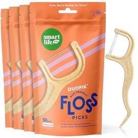 SmartLifeco Palillos De Hilo Dental Biodegradables* De Doble Hilo - Hilo Dental Ecológico Para Adultos Y Niños | Hilo Dental Sin Cera | Palillos Suaves Para Encías Y Dientes | Compostable*, Vegano, Si
