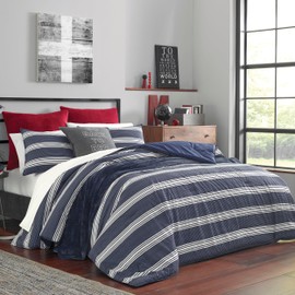 Nautica - USHSFN1107496 | Craver Collection | 100% Cotton Cozy & Soft, Durable & Breathable Striped Duvet Cover with Matching Sham, 2-Piece Bedding Set, Twin/Twin XL, Navy