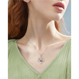 Collar de piedra natal de corazón rosa para ella, chapado en plata, regalo de cumpleaños, piedra natal, colgante de Navidad, joyería para mujeres, esposa, mamá, Chapado en plata, peridoto creado