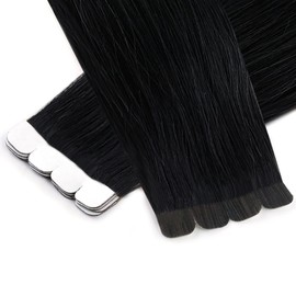 Paruks Human Hair Tape-in Extensions, Black Hair, Straight, Long Hair Extensions, Wig, Set of 10, Wig, Partial Wigs, 1#, 19.7 in (50 cm)