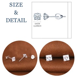 MicLee Fashion Women's Girls Solitaire Earrings Ear Clips 925 Sterling Silver Four Claws Square Zircon Stud Earrings Fashion Men Earrings 3/4/5/6 mm Earrings, Sterling Silver Cubic Zirconia, Cubic