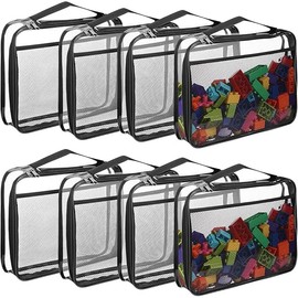 8 Packs Toy Storage Bags with Zipper, Clear PVC Organizing Bags, Reusable Toy Storage Organizer with Portable Handle, Travel Waterproof Organizer Bags for Building Blocks, Puzzle, Toys and Books
