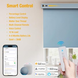 Smart Blinds Motor for 1.5"(38mm) Shade Tube Work with Homekit, Build with Matter Over Thread, Type-C Rechargeable Roller Shade Motor, Work with HomeKit, Home Assistant, Alexa, Motorized Blinds