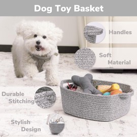 CHICVITA Storage Basket for Gifting, Small Woven Basket for Towels, Cute Basket for Baby, Nursery, Dog Basket, Decorative Rope Basket for Living Room, Grey, 13 x 9¾ x 5 inches