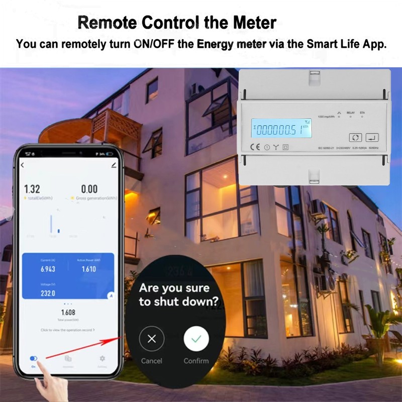 3 Phase Electricity Meter Bidirectional LCD Backlit 85‑270V Input Energy