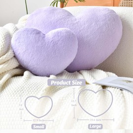 XVTRU Heart Pillow, Soft Heart Shaped Pillow, Cute Faux Rabbit Fur Room Decorative Throw Pillow, Lavender 19.6"x15.7" Heart Plush Cushion for Couch Bed Kid Girls Women Valentine's Day Gift