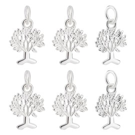 PH PandaHall 6pcs 925 Sterling Silver Tree of Life Pendant, Tree of Life Charms with Jump Rings S925 Pendants Family Tree Pendant for Necklaces Bracelets Earrings DIY Jewelry Craft Making Mother's Day