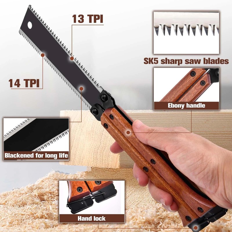 GOLD DEER 8Inch Folding Japanese Pull Saw 13/14 TPI Double-Edged