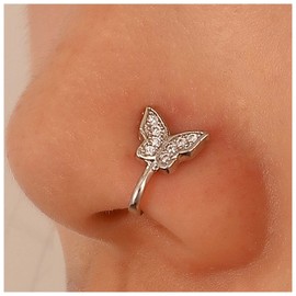 Inateannal Kristall Schmetterling Nasenring Silber Fake Septum Nasenring Schmetterling U Form Nasenmanschette Schmetterling Non Piercing Nasenring Biegsam Nasenring Bolzenschmuck Frauen Und Mädchen