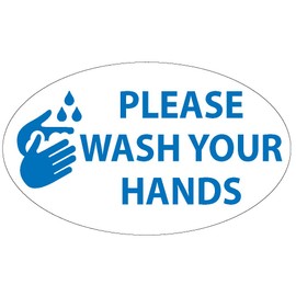 Please Wash Your Hands Sticker - Back to School Classroom Bathroom Reminder - Oval (Blue, 3)