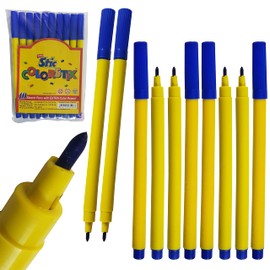 STIC ColourStix Felt Tip Pens, BLUE, Pack of 10, Fine Fibre Pens, Write Colour Draw Sketch, School Office Home, 1 x PATEL Black Ball Pen