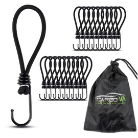 CargoVA® – 20 Bungees with Hooks and Practical Bag – Expander Hooks for Tarpaulins and Nets – Black – 15 cm [Pack of 20]
