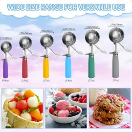 Hsei Ice Cream Scoop Cookie Scoops Portion Scoop Stainless Steel Ice Cream Scooper with Handle for Baking Food Cookie Dough Cupcake Batter(6 Pcs,Multi Color,40mm to 70mm)