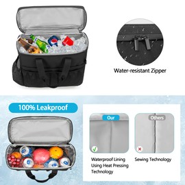 Rexmica Portable Insulated Cooler Bag, Leakproof Beach Cooler Bag with Multiple External Pockets, Can Cooler Tote Bag for Beach, Camping, Picnic, Road Trips, Travel Cooler for Men and Women, Black
