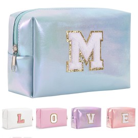 Yintry Makeup Bag Set Organizer Cotton Letter Cosmetic Pouch Large Capacity Travel Toiletry Bag Women Girls Birthday Gifts Portable Brush Storage Bag with Divider and Handle