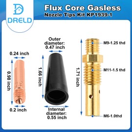 48 Pcs Flux Core Gasless Nozzle Tips Kit KP1939-1, 0.035" (0.9mm) Flux Core Welding Gun Welder Mig Contact Tips Gasless Nozzle Gas Diffusers, Compatible with Lincoln Magnum 100L & Weld-Pak MIG Welder