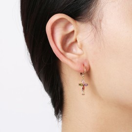 HZMAN Cross Earring for Women 14K Gold Plated Hypoallergenic Dangle Hoop Earrings Dainty Crystal Cubic Zirconia Earrings