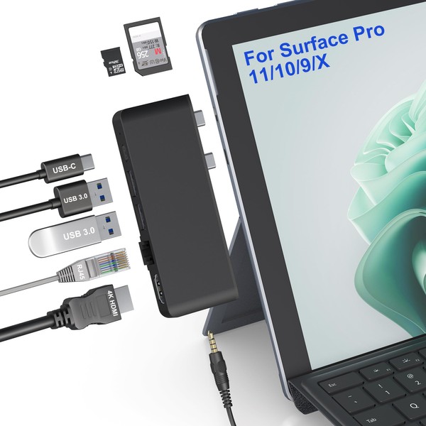 Surface Pro 11/10/9 Hub Docking Station with 4K HDMI, Thunerbolt