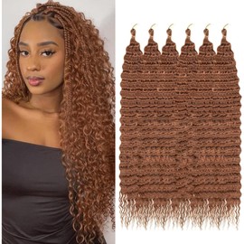 Alaleibaby Ocean Wave Crochet Hair 22 inch Deep Wave Crochet Hair 6 Packs Deep Wave Curly Braiding Extensions Ocean Wave Braiding for Black Women