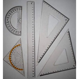 Lulizzie Office Essentials 5 Piece Ruler Set Ruler Triangle Geo Triangle Semicircle Clear Plastic 30cm