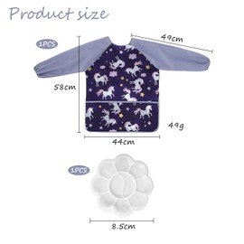 1 Unicorn Painting Smock, 1 Plum Blossom Palette, Children'S Apron, Children'S Cooking Apron, Garden Apron For Children, Cartoon Children'S Apron