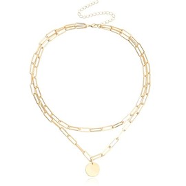 Yspokfay Layered Gold Silver Necklaces Chunky Stack Layered Chain Choker Necklace Herringbone Gold Necklaces-D Round Gold