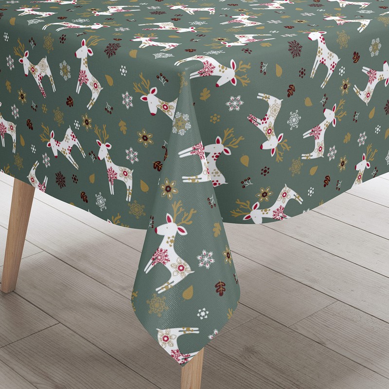 Karina Home Scandi Christmas Reindeer PVC Vinyl Wipe Clean Oilcloth