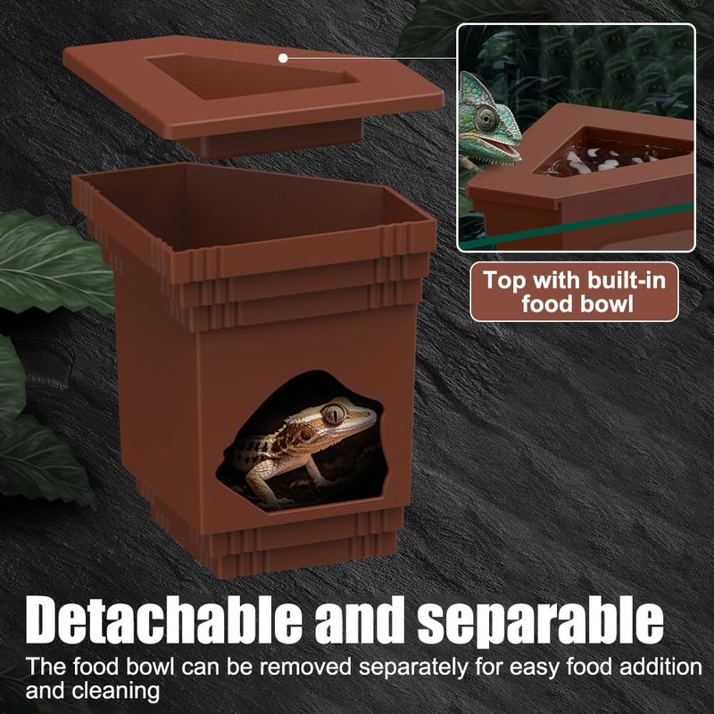 Reptile Cave, Reptile Hideout with Removable Bowl, Terrarium Decor Hiding